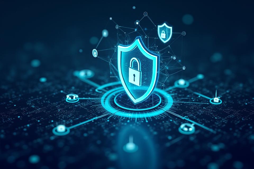 データのセキュリティとサーバー保護を表すサイバーセキュリティの概念図